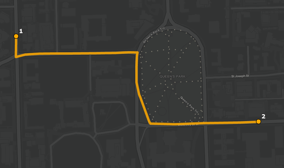 Network analysis - shortest route between two points on a map