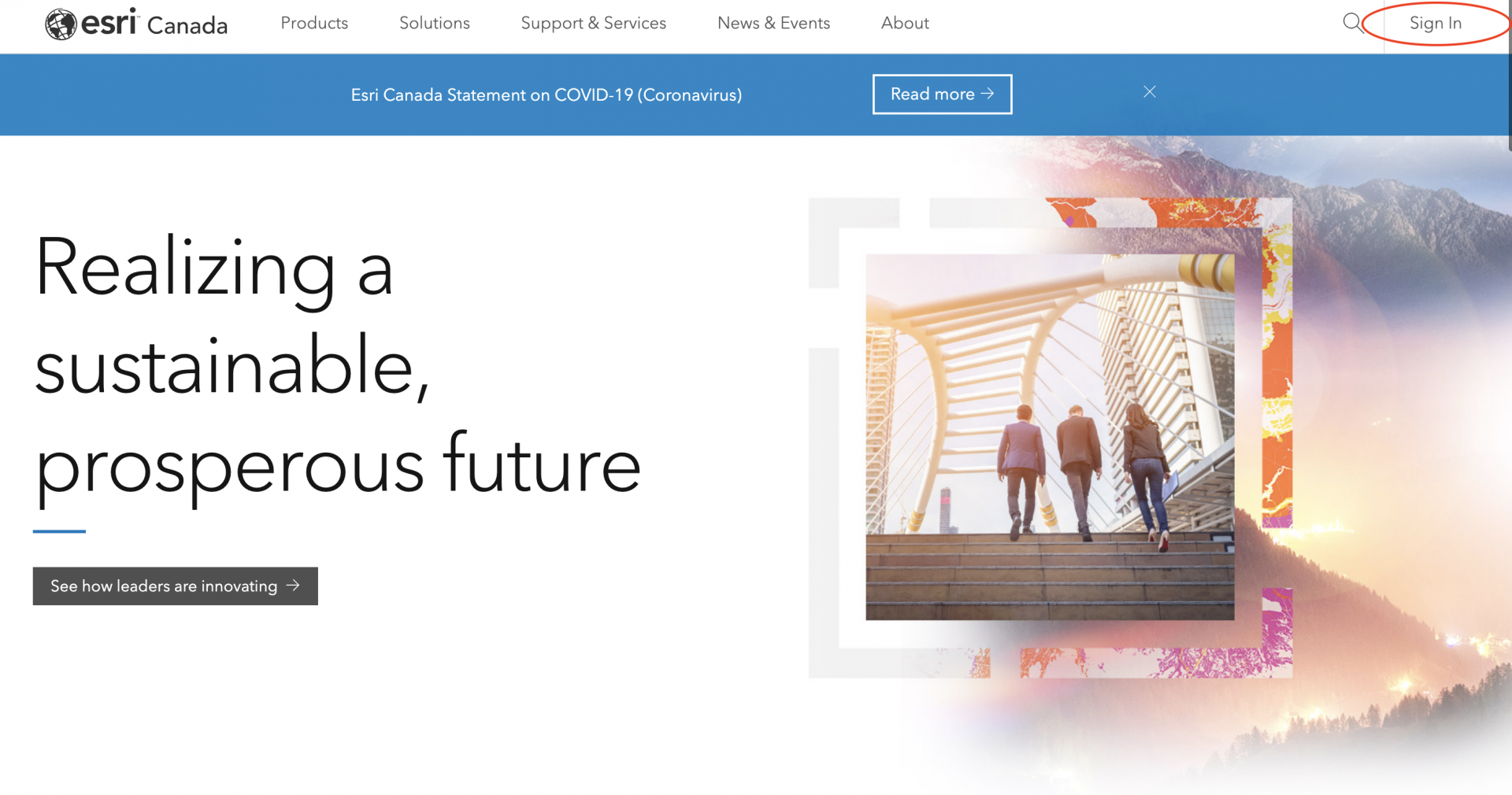 ESRI's homepage with prompt for sign in