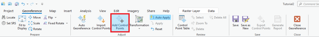 "Georeference toolbar highlighting Add Control Points tool"