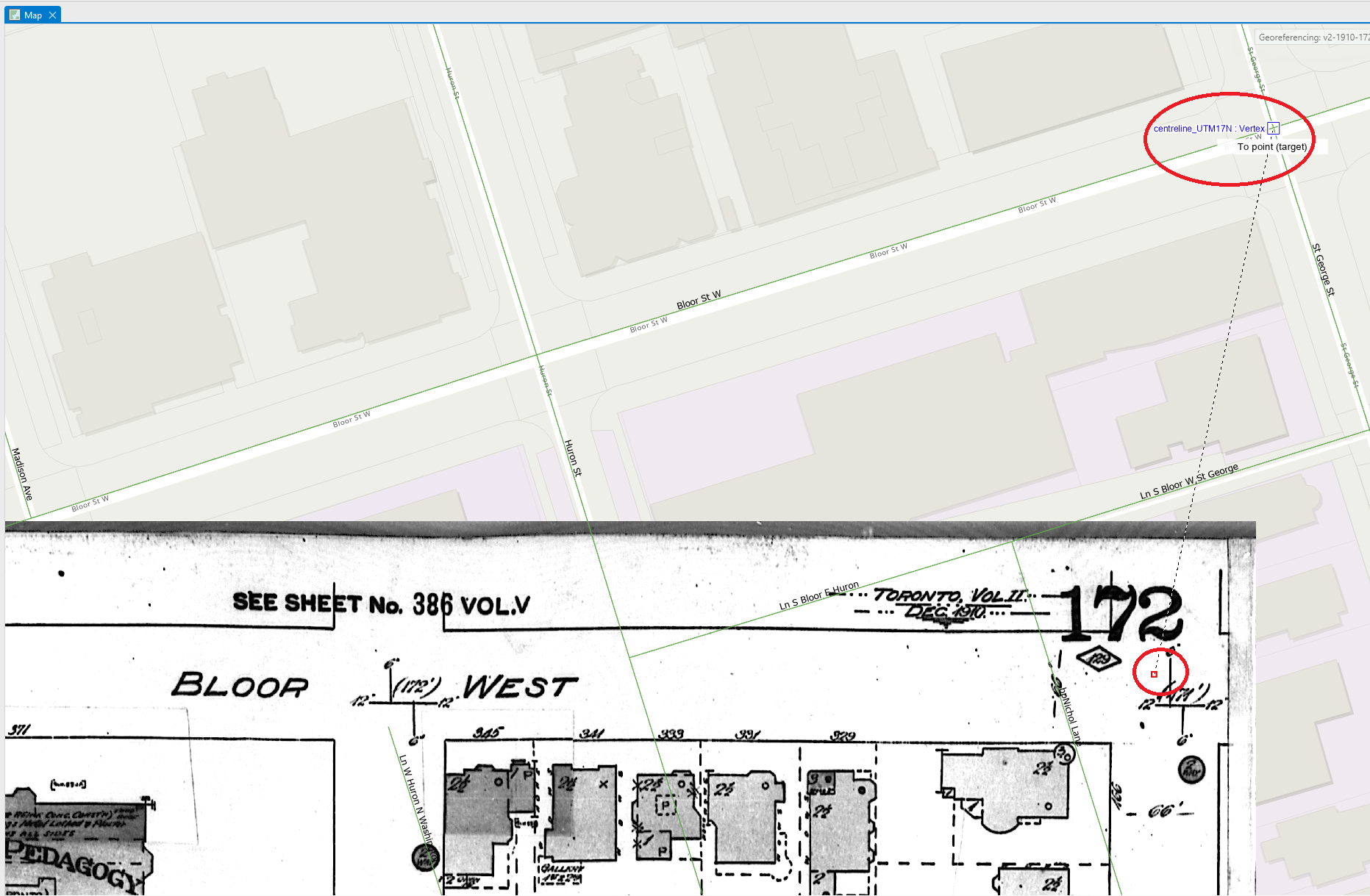 selected control point on corner of Bloor street and St. George street
