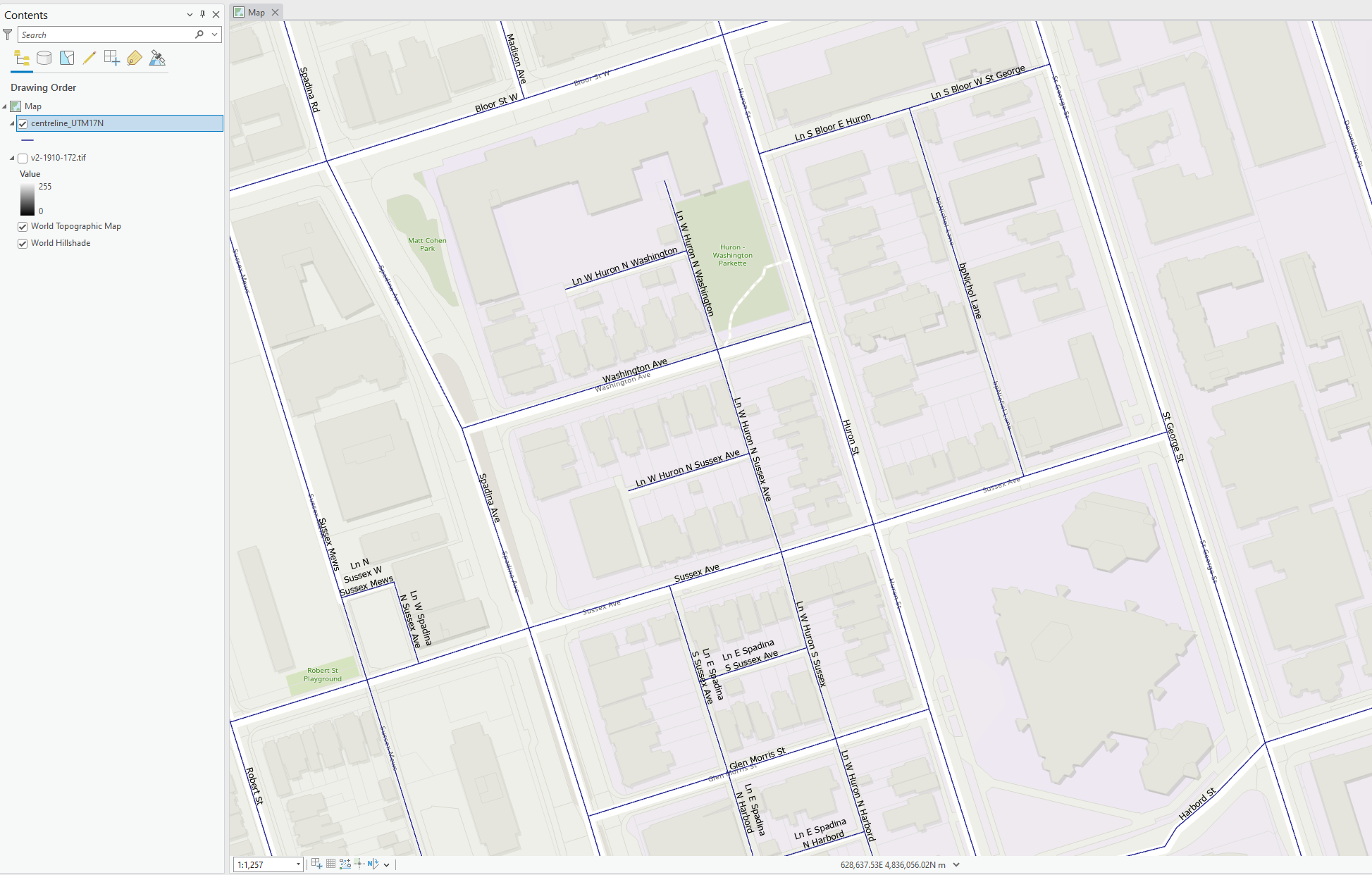 area between Spadina Avenue and St. Geroge street 