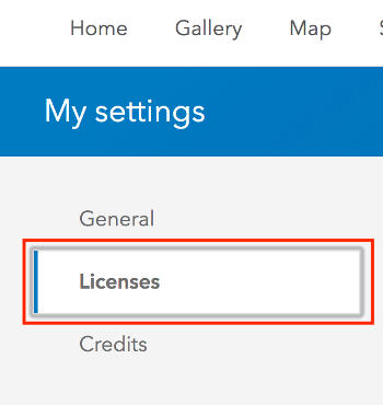 My settings menu with Licenses highlighted