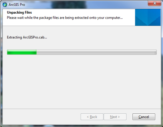 Progress bar showing files being unpacked