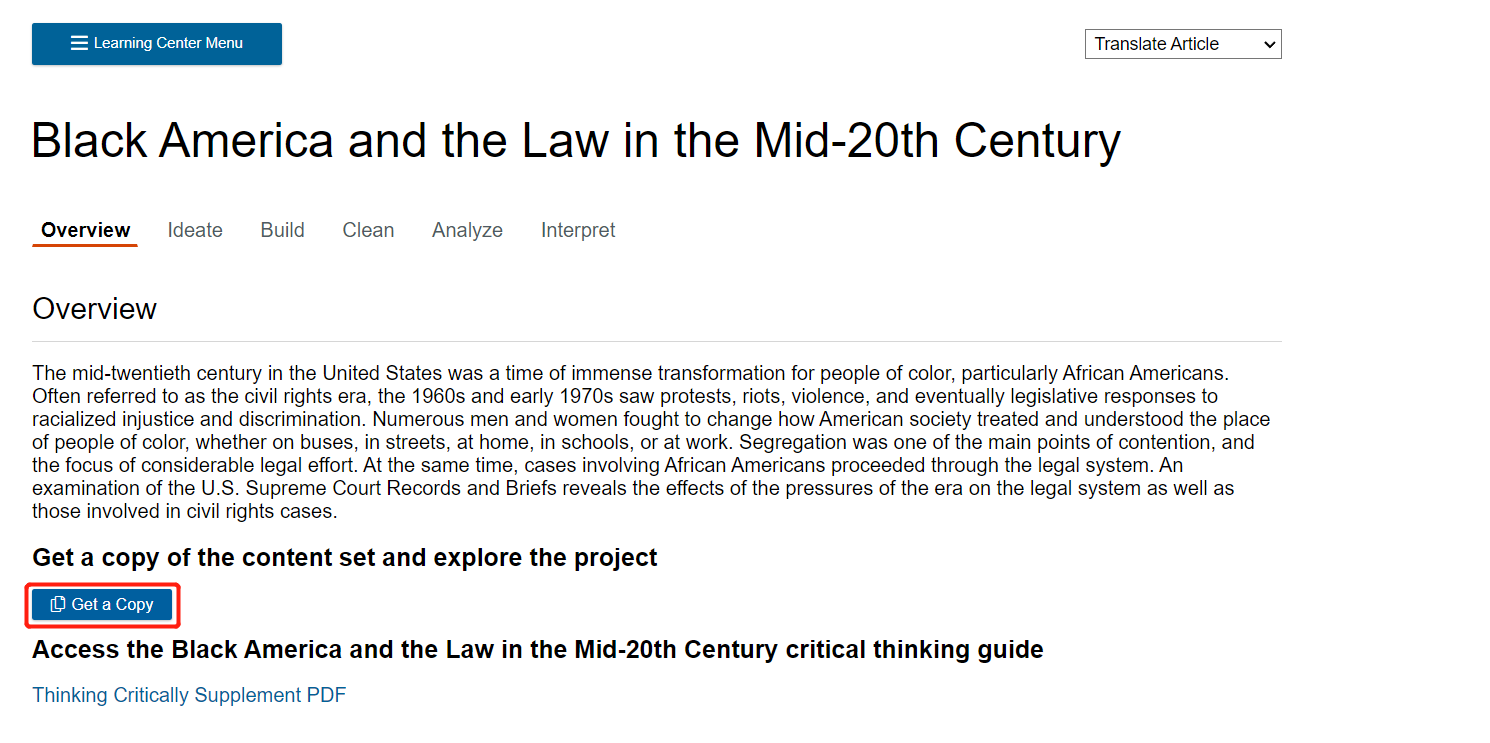 Under project title and description, the Get a Copy button