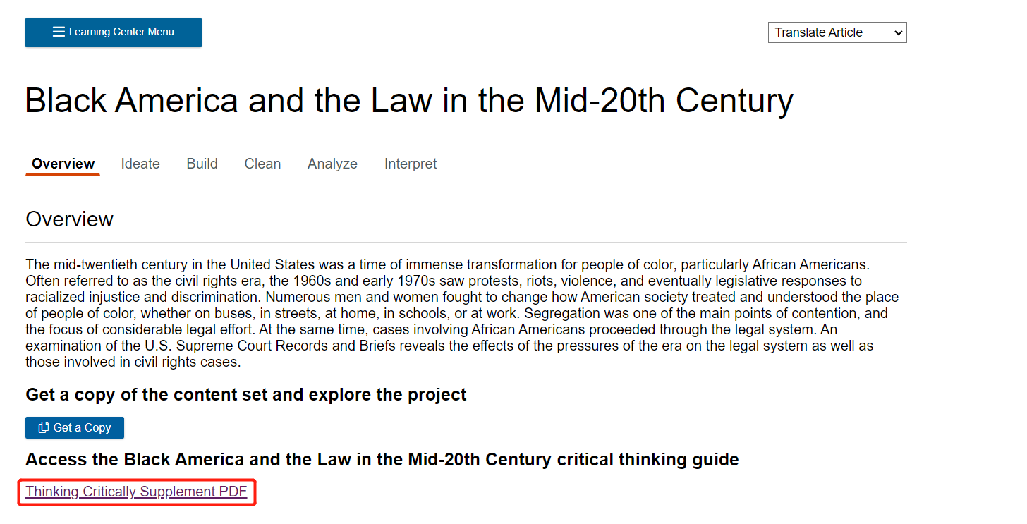 Click on Thinking Critically Supplement PDF