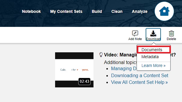 The download drop-down menu with Documents highlighted.