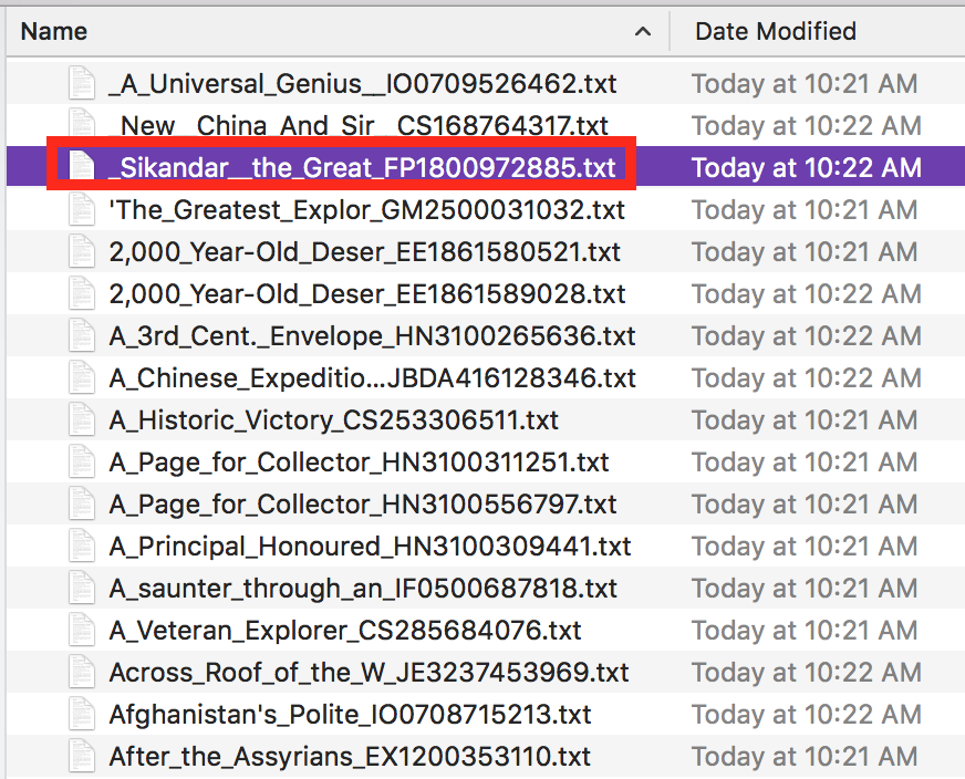 "Original" folder with one text file per text.