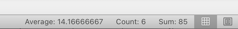 In the bottom right corner of the screen information appears such as average, count, and sum