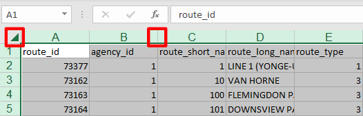 Top left triangle which selects every cell