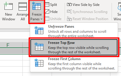 Freeze top row which keep the top row visible while scrolling through the worksheet