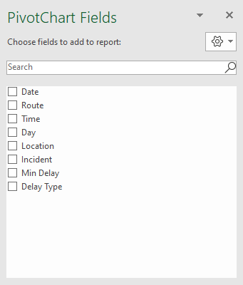 Pivot Chart Fields context menu shown
