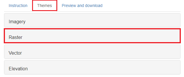 Highlighting Themes tab and Raster sub tab
