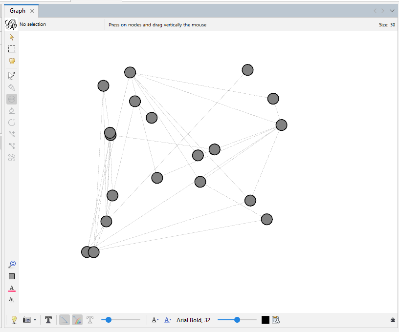 larger nodes on the Gephi graph pane.