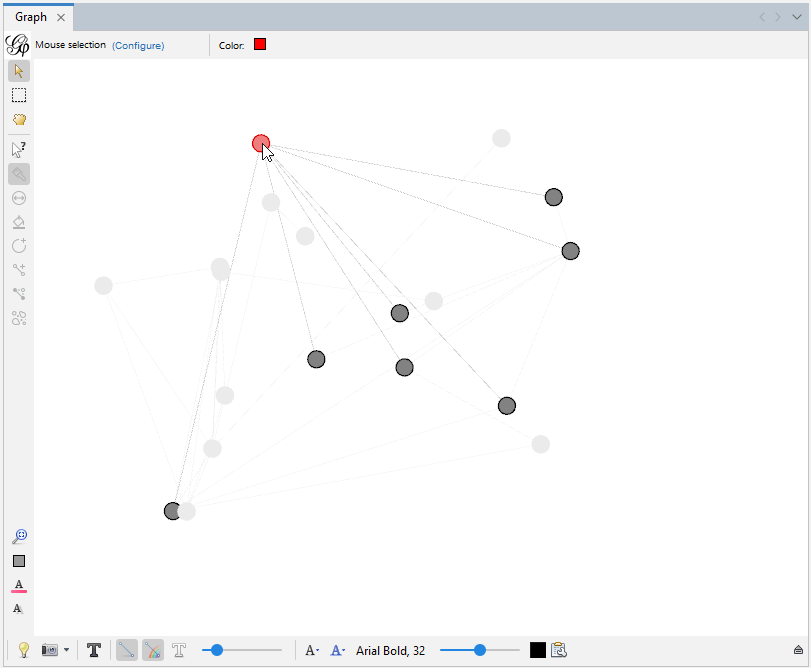 The Graph pane with one of the displayed graph's nodes red as opposed to its previous grey.