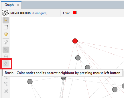 The 'Brush' tool located on the left of Graph pane, highlighted. The tool's description floats below it.