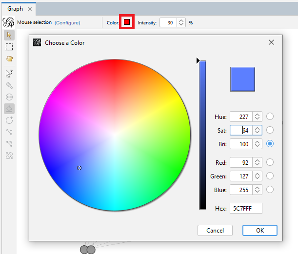 The 'Choose a Color' popup window, with a blue selected.