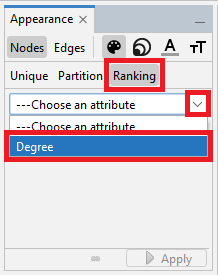 In the 'Appearance' pane, the 'Ranking' option as well as 'Degree' option listed in the dropdown menu are both highlighted.
