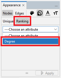 In the 'Appearance' pane, the 'Ranking' option as well as 'Degree' option listed in the dropdown menu are both highlighted.