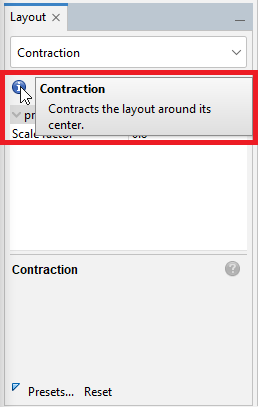 The blue 'i' icon is highlighted with the 'Contraction' layout's description floating beside it.
