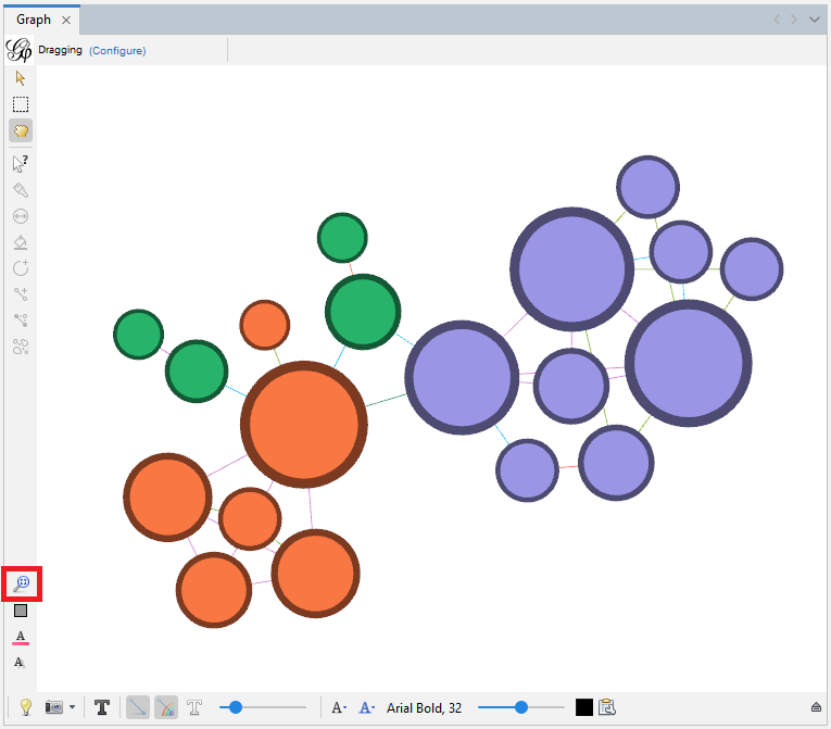 The 'Center on Graph' tool located on the bottom left of Graph pane, highlighted.