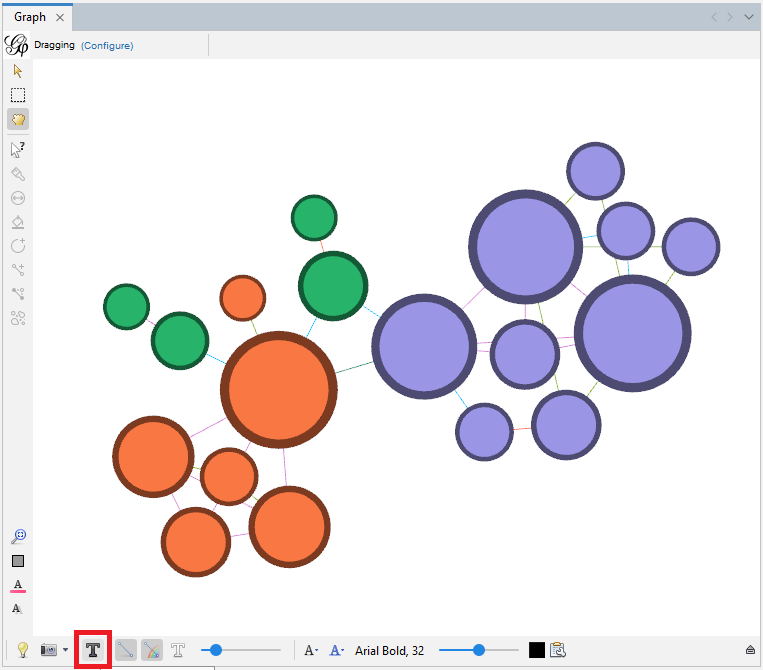The 'Show Nodes Labels' tool located on the bottom of Graph pane, highlighted.