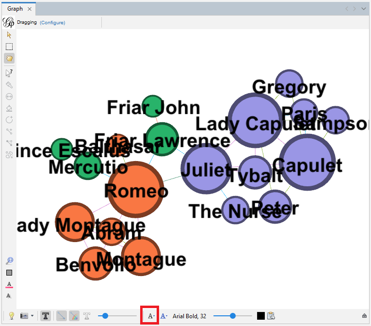 The 'Size mode' tool located on the bottom left of Graph pane, highlighted.