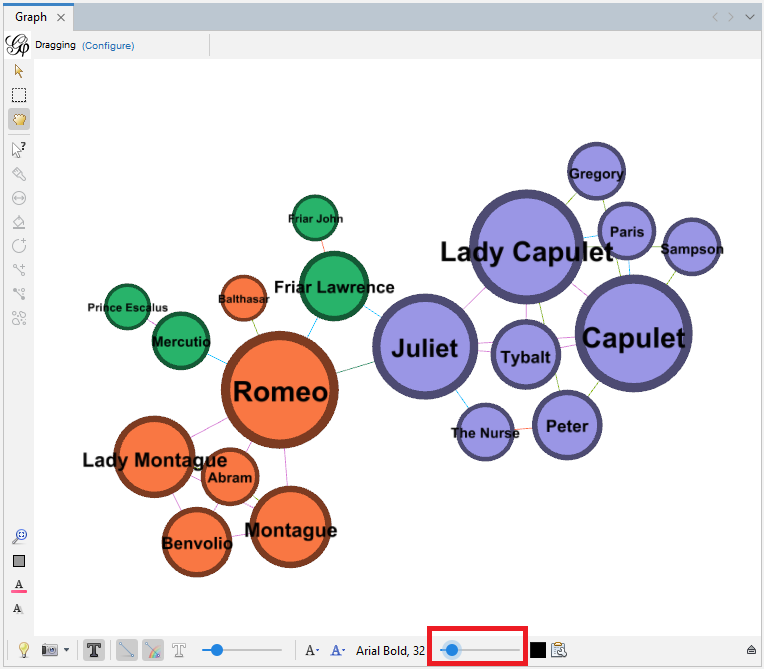 The slider located on the bottom of the Graph pane, highlighted.