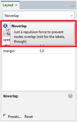 The blue 'i' icon is highlighted with the 'Nonoverlap' layout's description floating beside it.