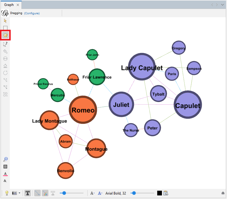 The 'Dragging' tool located on the left of Graph pane, highlighted.