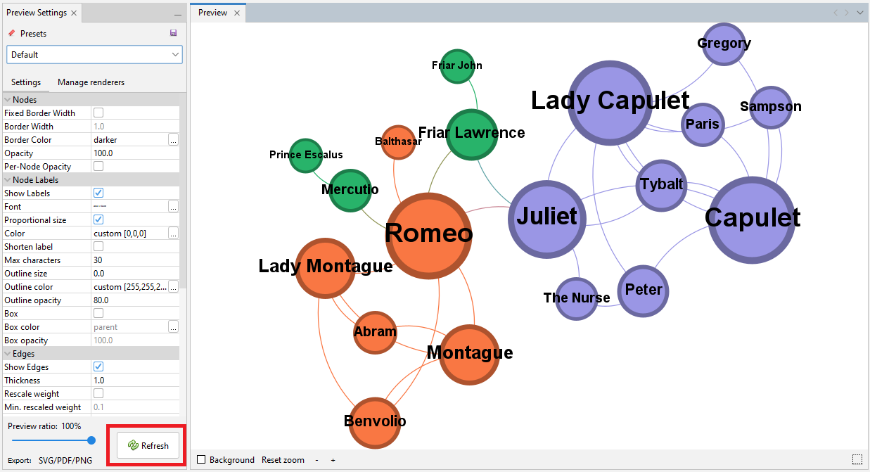 Below the 'Preview Settings' pane, 'Refresh' highlighted.
