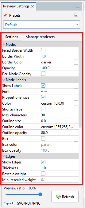 All the options in 'Preview Settings highlighted.