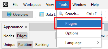 The 'Tools' menu with 'Plugins' selected and highlighted.
