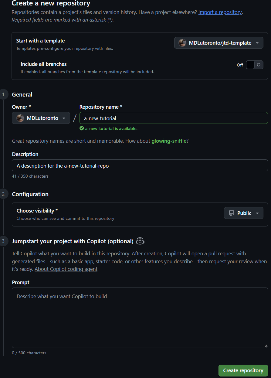 Create a new repository form