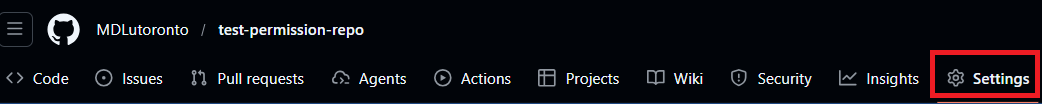 MDLutoronto GitHub repository main page with 'Settings' tab highlighted