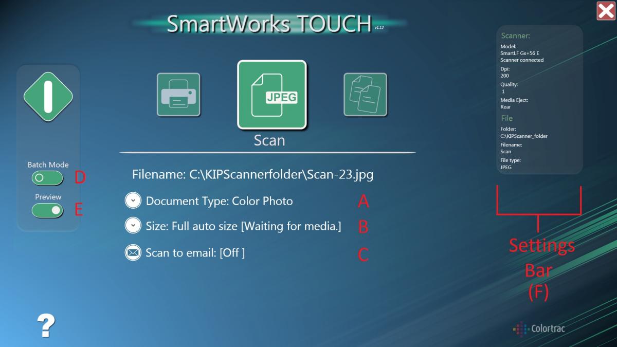 Smartworks Touch settings screen.