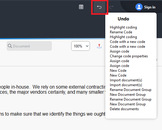 Undo highlighted