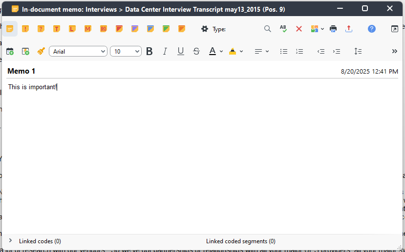 Memo 1 open with text