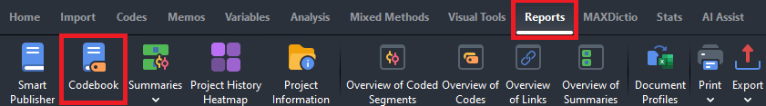 Reports and Codebook highlighted