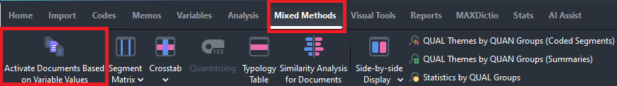 Mixed Methods and Activate Documents Based on Variable Values highlighted