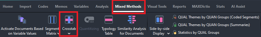 Mixed Methods and Crosstab highlighted
