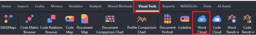 Visual Tools and Word Cloud highlighted