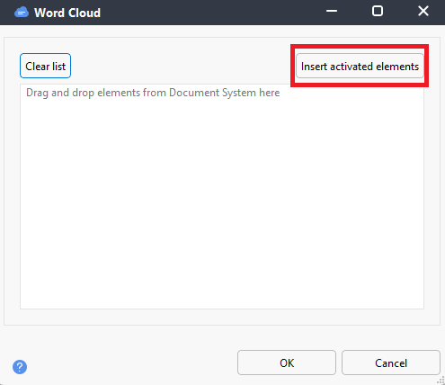 Insert activated elements highlighted