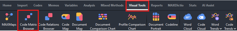 Visual Tools and Code Matrix Browser highlighted