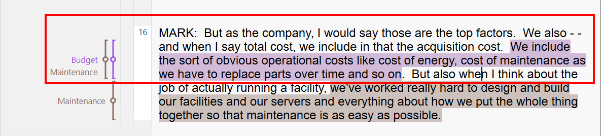 Text highlighted and coded with both Budget and Maintenance codes