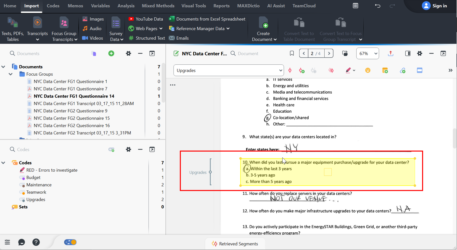 PDF with a box highlighted text that is coded Upgrades