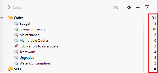 Code counts highlighted