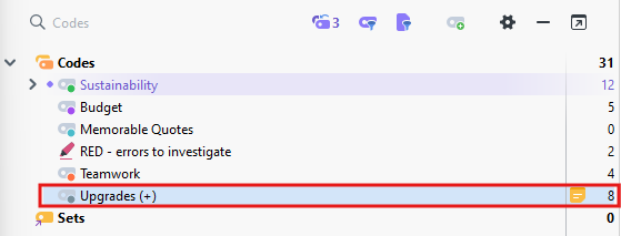 Upgrades (+) code highlighted