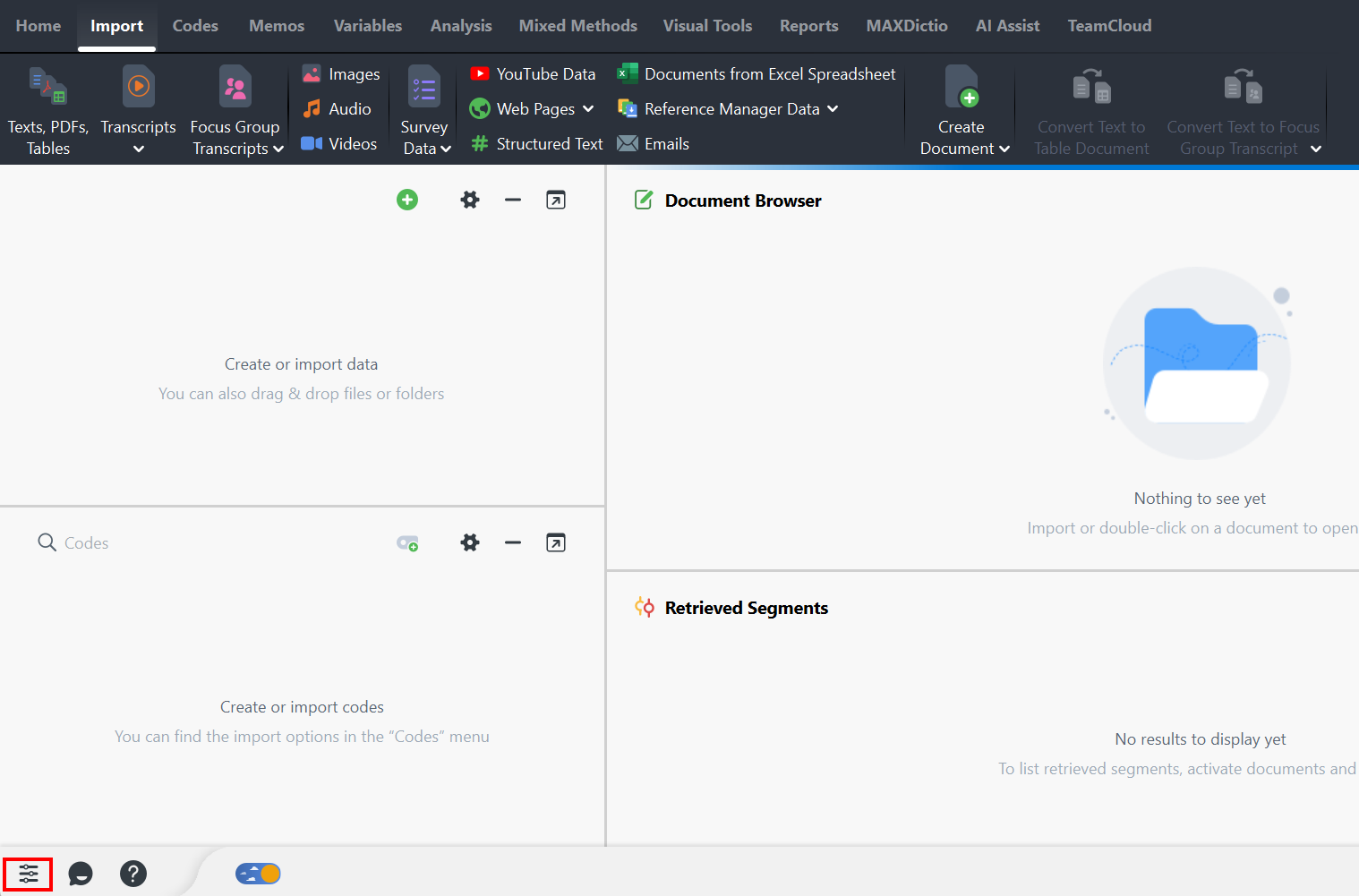 Interface with preferences icon at the bottom left higlighted.
