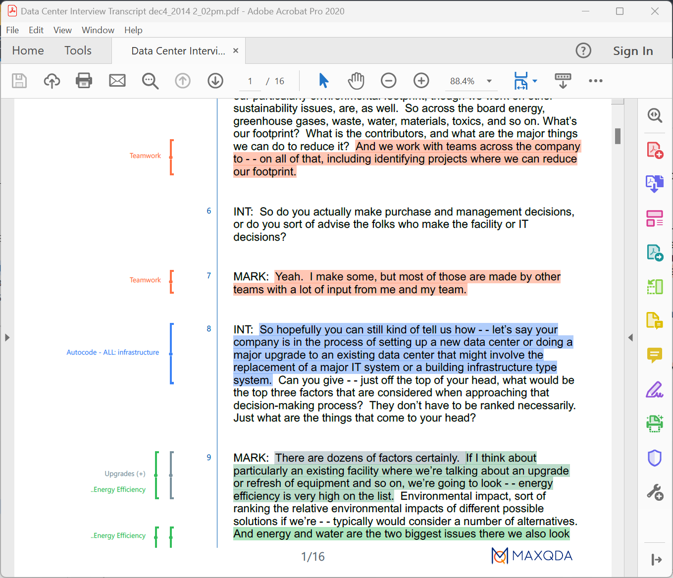Sample exported report page with coding stripes and coloured highlighting visible