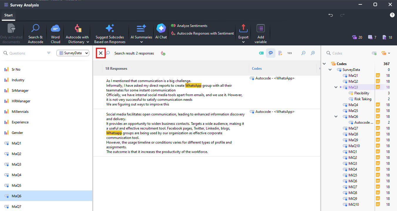 X highlighted above search results